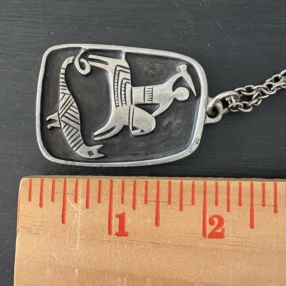 Scandinavian Swedish MCM Pewter Pendant Necklace 23” Signed Roland Landerholm - Picture 6 of 7